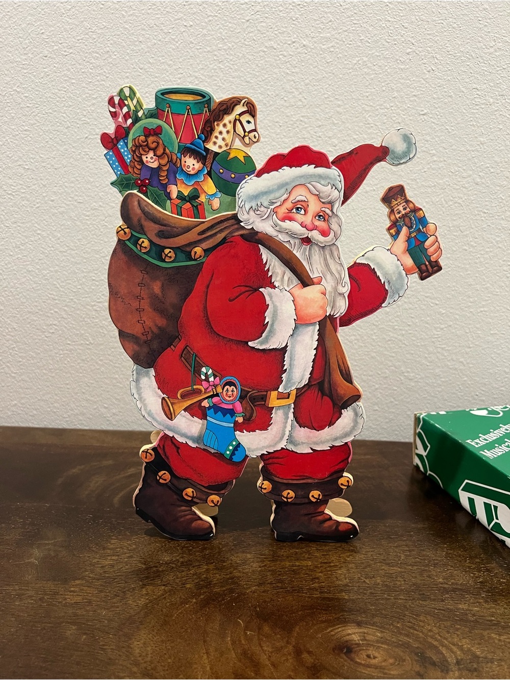 Vintage Animated Wooden Santa Music Box